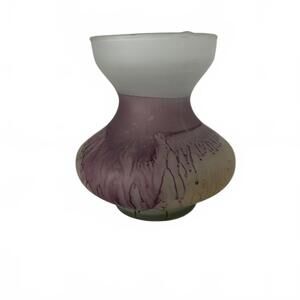 A frosted and purple art glass vase with a bulbous body.